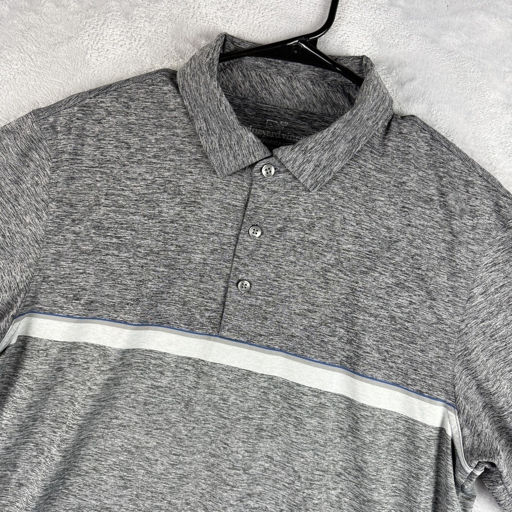 Vineyard Vines Performance Polo Shirt Mens Medium Gray Stripe Golf Stretch Tech
